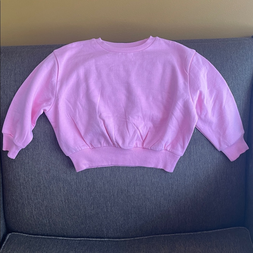 Girls' Pink Cropped Sweatshirt - Casual Pullover